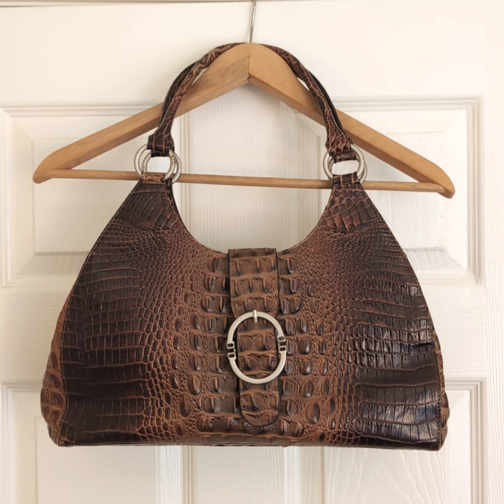 Charlie Lapson Brown Crocodile Shoulder Purse